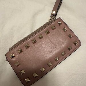 Valentino Pink Leather Card Holder with Gold Studs
